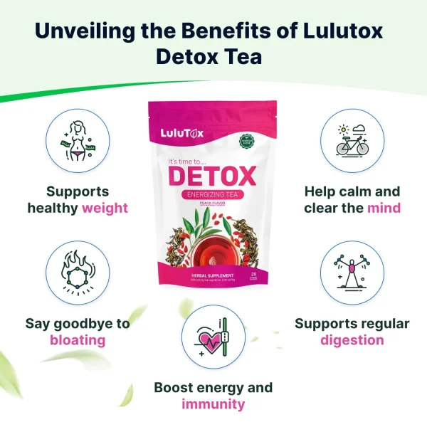 LULUTOX Detox Tea - Herbal Blend with Dandelion Ginseng and Ginger
