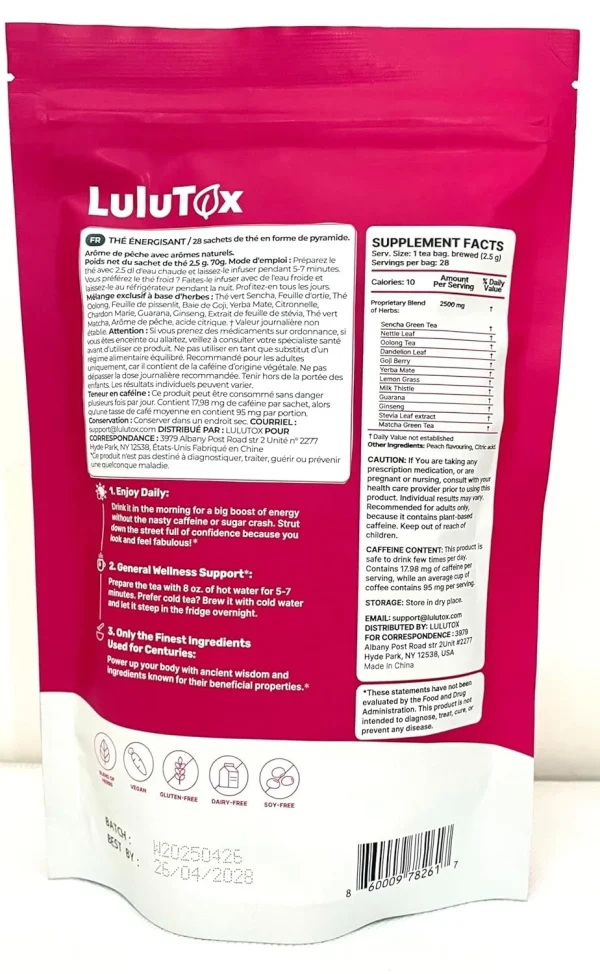 LULUTOX Detox Tea - Herbal Blend with Dandelion Ginseng and Ginger