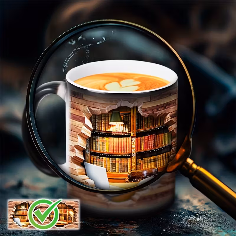 3D Color-Changing Ceramic Coffee Mug for Book Lovers – 11oz, Reusable, Hand Wash Only, Includes Gift for Readers